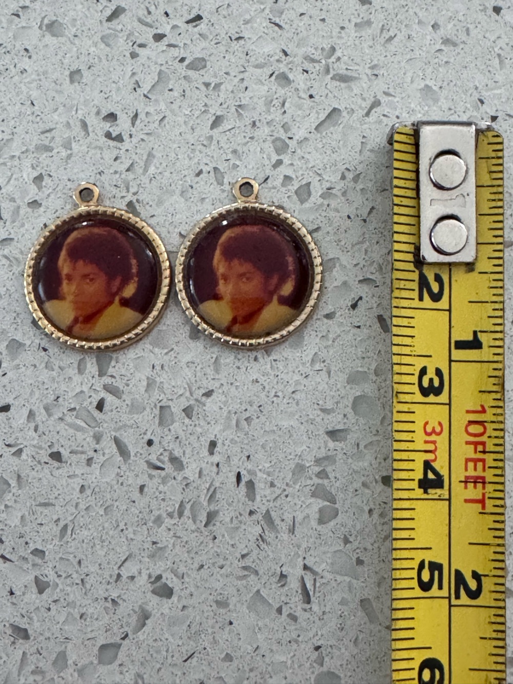 Michael Jackson Vintage-Style Gold Tone Red and Cream Photo Pendant Charm (Pair)